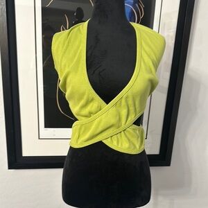 Vibrant Green Wrap Tank Top with Cut Out Design